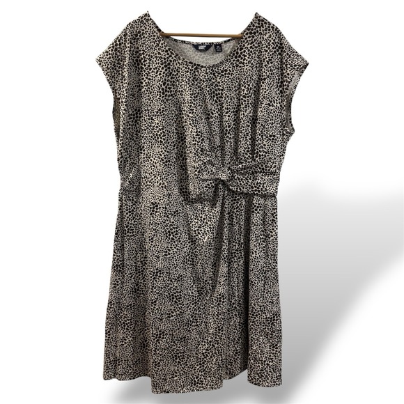 LANDS' END Animal Print Fit & Flare Ruched Dress Short Sleeves‎ Brown Size 2X - Picture 1 of 16